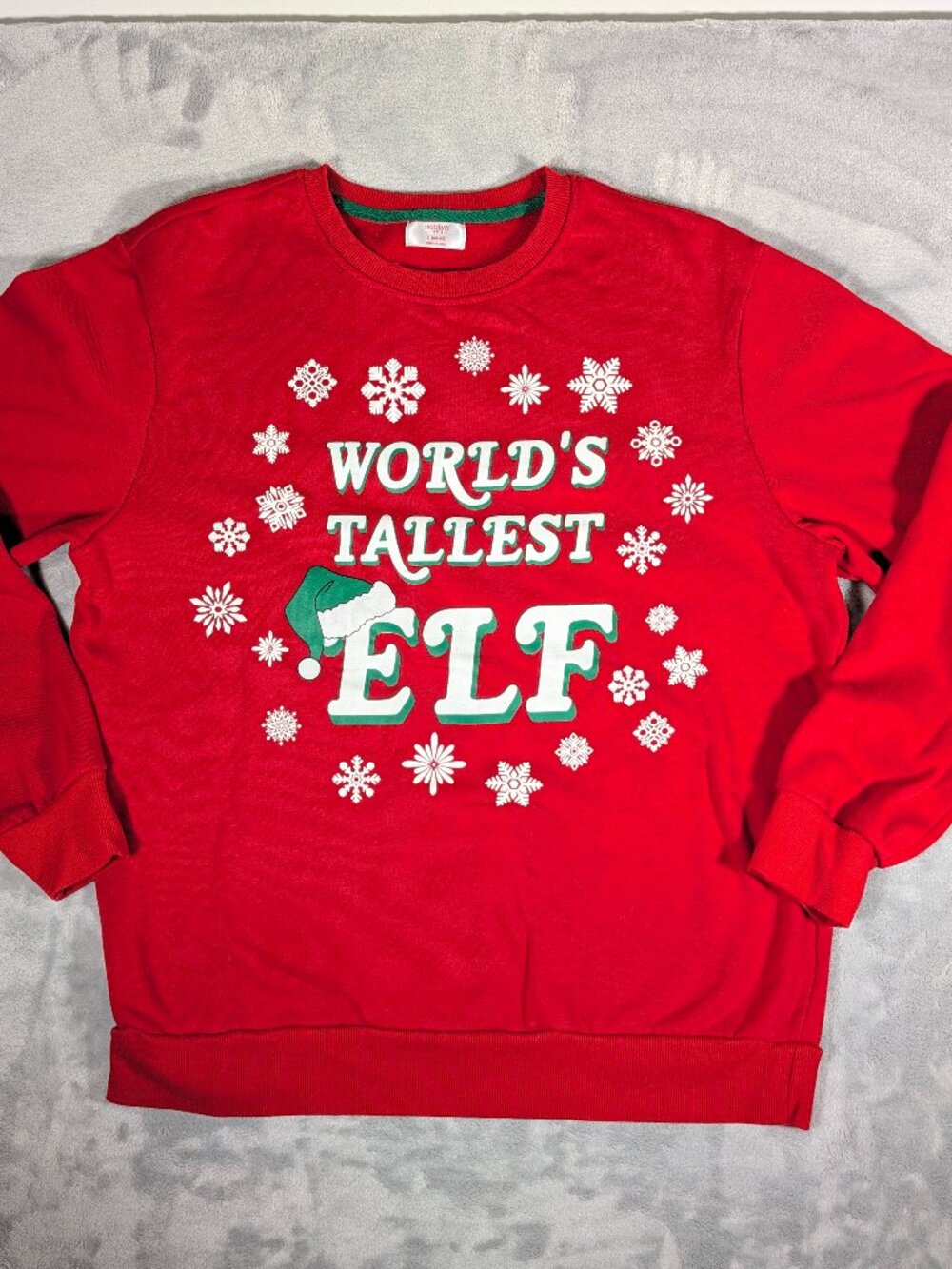 World's Tallest Elf Christmas Sweatshirt Unisex Size L (42-44) Red Holiday Time